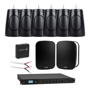 Commercial Eight Speaker Sound System for Small Cafe Bar Restaurant Brewery Starter Package with FREE Wi-Fi Streamer Black